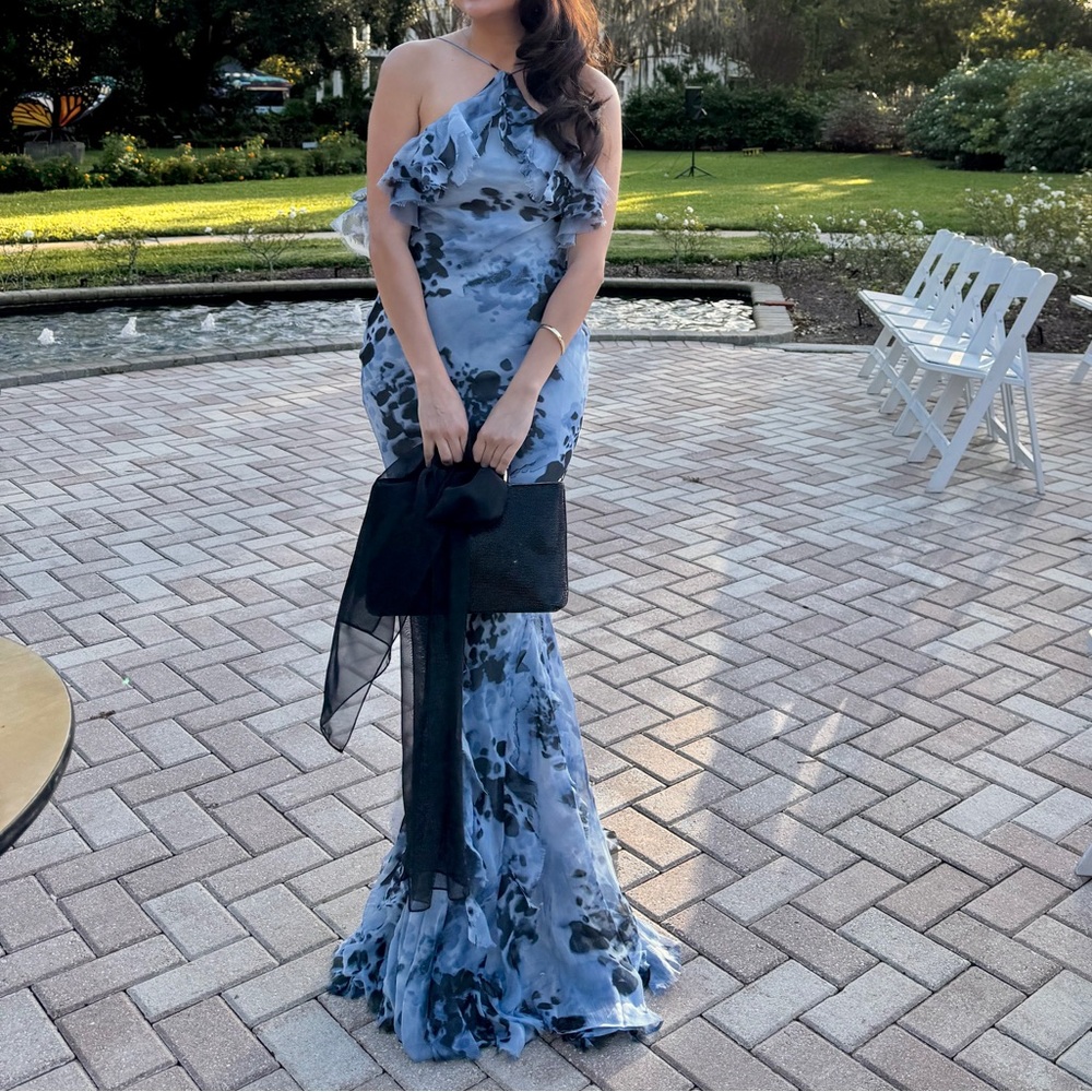 Elegant Blue Patterned Women's Dress